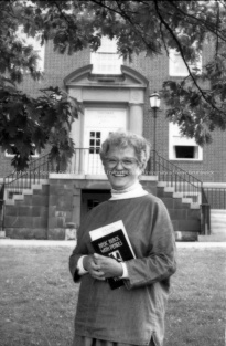Helen Weinzweig in front of Carleton Hall. UA PR; Series 2, Sub-series 4; File 1021, Item 16